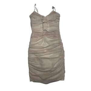 Lulus Nude Ruched Mesh Bodycon Dress SZ SM